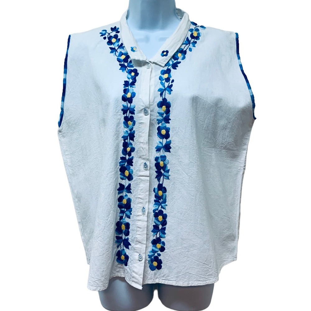 Vintage Handmade Embroidered Blouse Top Boho Ethnic Peasant XL Sack Cloth